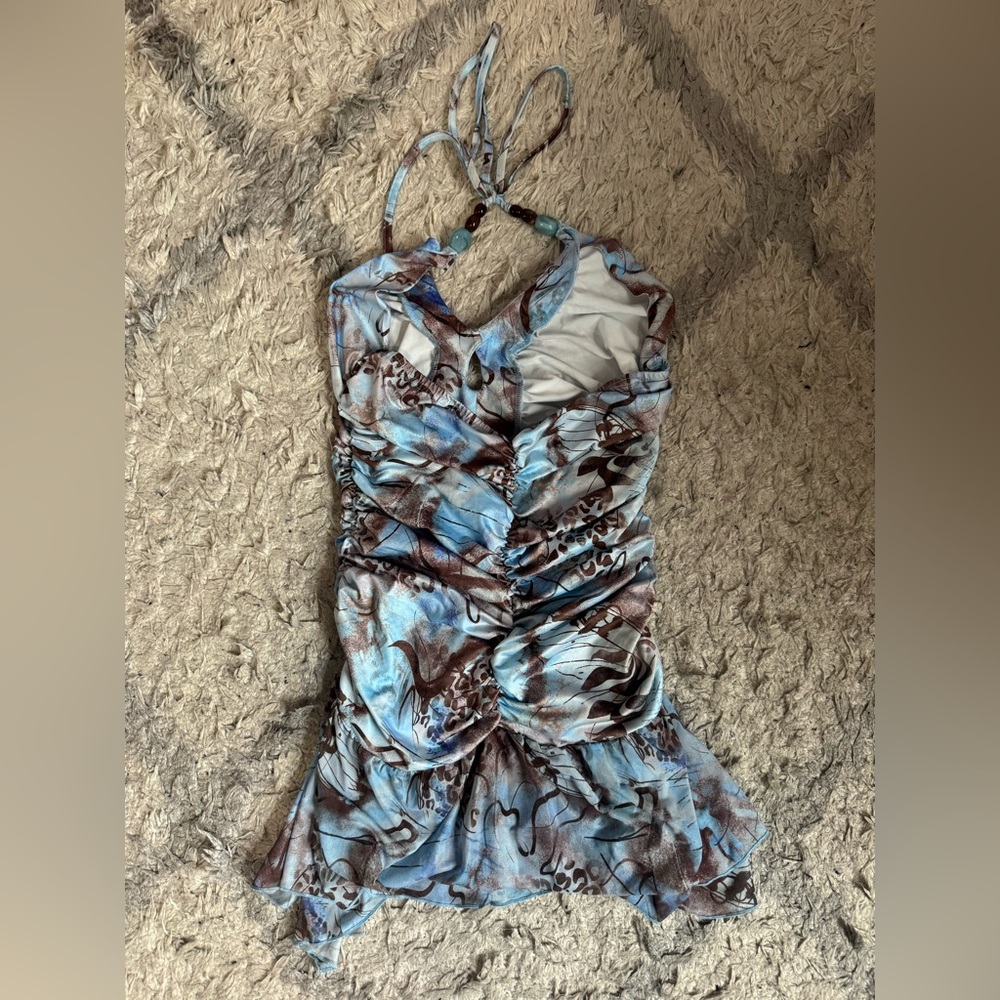 Mini blue and brown leopard halter dress - Picture 4 of 6
